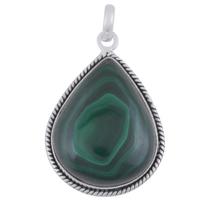 Authentic Wire Work Around Malachite Pear Shape 925 Sterling Solid Silver Pendant - R101574-93