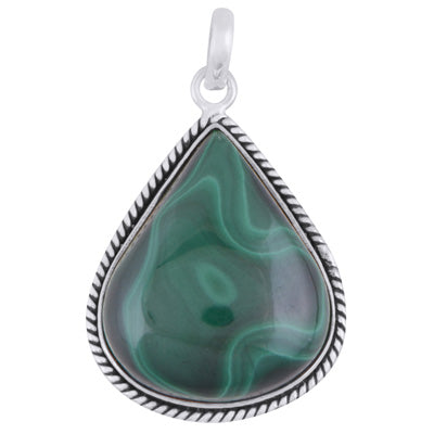 Authentic Wire Work Around Malachite Pear Shape 925 Sterling Solid Silver Pendant - R101574-94