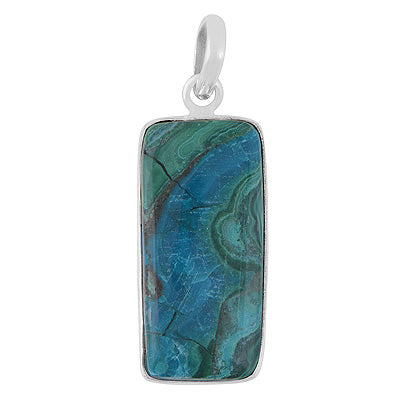 Beautiful Gemstone Azurite Rectangle Shape 925 Sterling Solid Silver Pendant - R101599-105