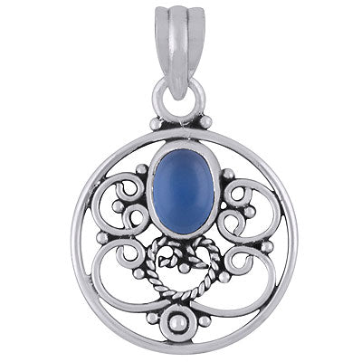 Alluring Rawa & Wire Work Around Blue Chalcedony Oval Shape 925 Sterling Solid Silver Pendant - R101604-69
