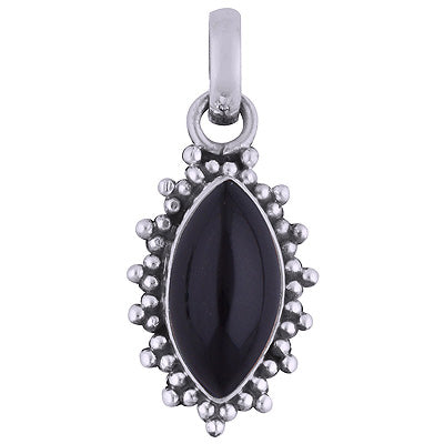 Elegant Rawa Work Around Black Onyx Marquise Shape 925 Sterling Solid Silver Pendant - R101615-10