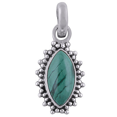 Elegant Rawa Work Around Malachite Marquise Shape 925 Sterling Solid Silver Pendant - R101615-11