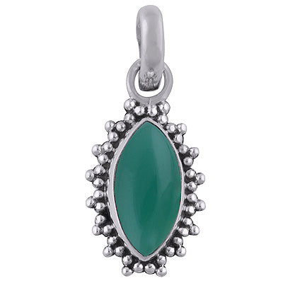 Elegant Rawa Work Around Green Onyx Marquise Shape 925 Sterling Solid Silver Pendant - R101615-13
