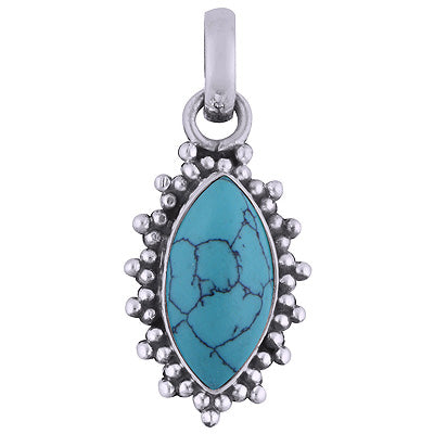 Elegant Rawa Work Around Turquoise Marquise Shape 925 Sterling Solid Silver Pendant - R101615-4