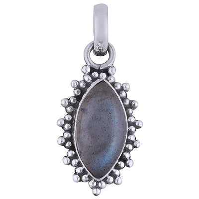 Elegant Rawa Work Around Labradorite Marquise Shape 925 Sterling Solid Silver Pendant - R101615-6