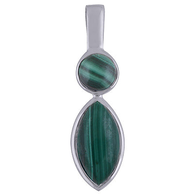 Beautiful Two Malachite Round,Marquise Shape 925 Sterling Solid Silver Pendant - R101618-27