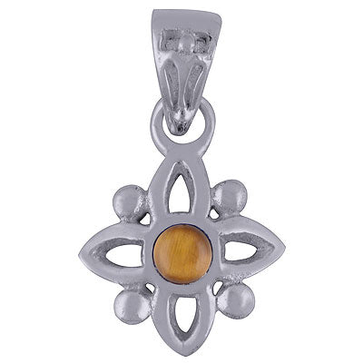 Alluring Handmade Flower Rawa Around Tiger's Eye Round Shape 925 Sterling Solid Silver Pendant - R101642-35