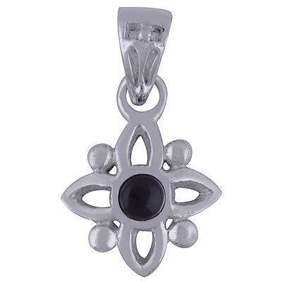 Alluring Handmade Flower Rawa Around Black Onyx Round Shape 925 Sterling Solid Silver Pendant - R101642-37