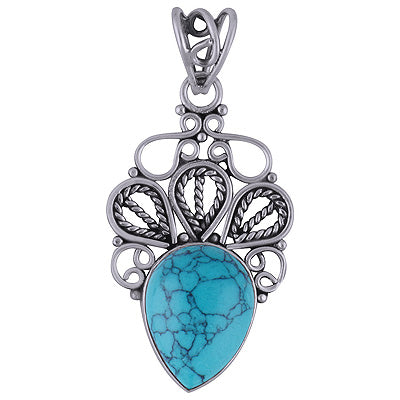 Beautifully Handcrafted Work Turquoise Pear Shape 925 Sterling Solid Silver Pendant - R101690-5