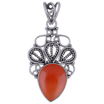 Beautifully Handcrafted Work Carnelian Pear Shape 925 Sterling Solid Silver Pendant - R101690-7