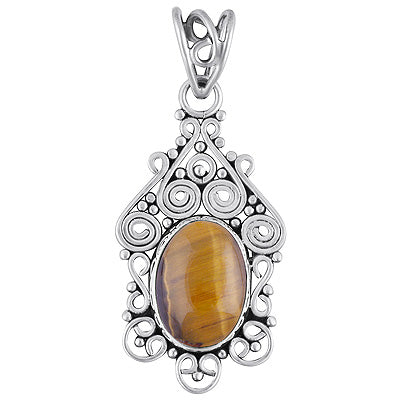 Alluring Handcrafted Work Around Tiger's Eye Oval Shape 925 Sterling Solid Silver Pendant - R101691-11