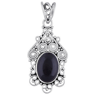 Alluring Handcrafted Work Around Black Onyx Oval Shape 925 Sterling Solid Silver Pendant - R101691-12