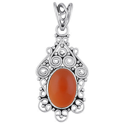 Alluring Handcrafted Work Around Carnelian Oval Shape 925 Sterling Solid Silver Pendant - R101691-13