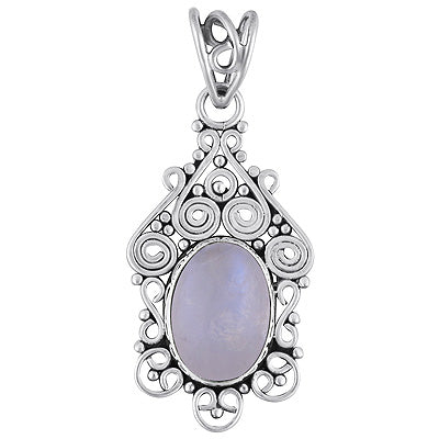Alluring Handcrafted Work Around Rainbow Moonstone Oval Shape 925 Sterling Solid Silver Pendant - R101691-2
