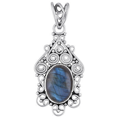 Alluring Handcrafted Work Around Labradorite Oval Shape 925 Sterling Solid Silver Pendant - R101691-3
