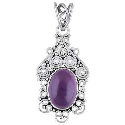 Alluring Handcrafted Work Around Amethyst Oval Shape 925 Sterling Solid Silver Pendant - R101691-7