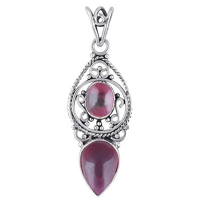 Beautiful Rawa & Wire Work Around Garnet Oval,Pear Shape 925 Sterling Solid Silver Pendant - R101693-13