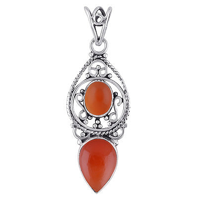 Beautiful Rawa & Wire Work Around Carnelian Oval,Pear Shape 925 Sterling Solid Silver Pendant - R101693-14
