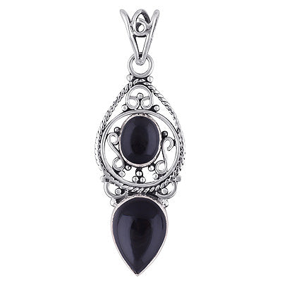 Beautiful Rawa & Wire Work Around Black Onyx Oval,Pear Shape 925 Sterling Solid Silver Pendant - R101693-18