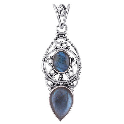 Beautiful Rawa & Wire Work Around Labradorite Oval,Pear Shape 925 Sterling Solid Silver Pendant - R101693-5