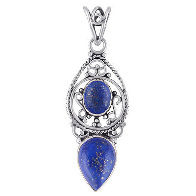 Beautiful Rawa & Wire Work Around Lapis Oval,Pear Shape 925 Sterling Solid Silver Pendant - R101693-8