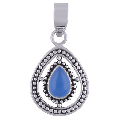 Stunning Handcrafted Rawa Work Around Blue Chalcedony Pear Shape 925 Sterling Solid Silver Pendant - R101696-22