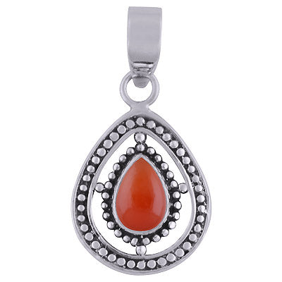Stunning Handcrafted Rawa Work Around Carnelian Pear Shape 925 Sterling Solid Silver Pendant - R101696-29
