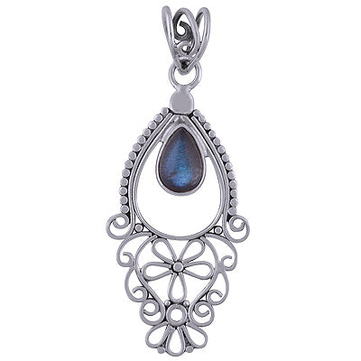 Beautiful Handmade Jali Work Labradorite Pear Shape 925 Sterling Solid Silver Pendant - R101710-14
