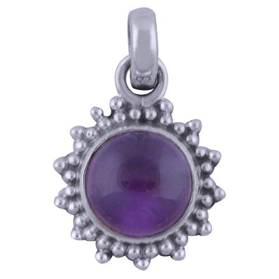Beautiful Rawa Work Around Amethyst Round Shape 925 Sterling Solid Silver Pendants - R101720-1
