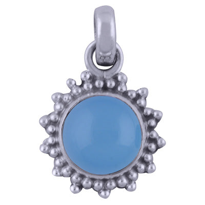 Beautiful Rawa Work Around Blue Chalcedony Round Shape 925 Sterling Solid Silver Pendants - R101720-12