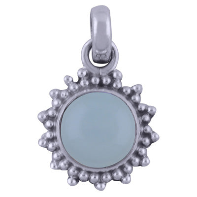 Beautiful Rawa Work Around Aqua Chalcedony Round Shape 925 Sterling Solid Silver Pendants - R101720-13