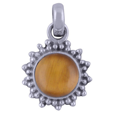 Beautiful Rawa Work Around Tiger's Eye Round Shape 925 Sterling Solid Silver Pendants - R101720-14