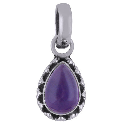 Alluring Oxidised Rawa Work Around Amethyst Pear Shape 925 Sterling Solid Silver Pendant - R101721-1