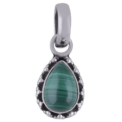 Alluring Oxidised Rawa Work Around Malachite Pear Shape 925 Sterling Solid Silver Pendant - R101721-10