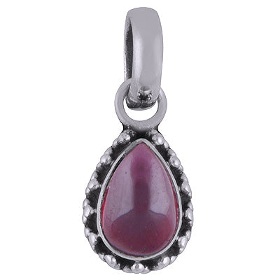 Alluring Oxidised Rawa Work Around Garnet Pear Shape 925 Sterling Solid Silver Pendant - R101721-2