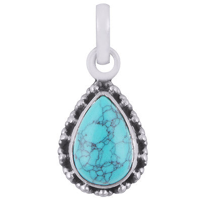 Alluring Oxidised Rawa Work Around Turquoise Pear Shape 925 Sterling Solid Silver Pendant - R101721-23