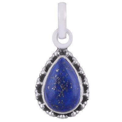 Alluring Oxidised Rawa Work Around Lapis Pear Shape 925 Sterling Solid Silver Pendant - R101721-26
