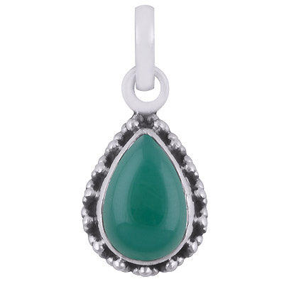 Alluring Oxidised Rawa Work Around Green Onyx Pear Shape 925 Sterling Solid Silver Pendant - R101721-27