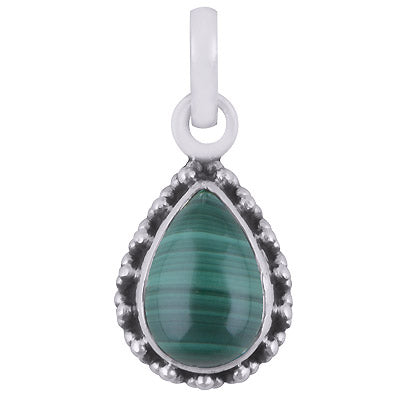 Alluring Oxidised Rawa Work Around Malachite Pear Shape 925 Sterling Solid Silver Pendant - R101721-31