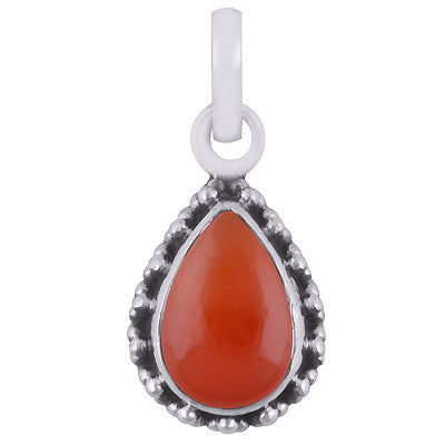 Alluring Oxidised Rawa Work Around Carnelian Pear Shape 925 Sterling Solid Silver Pendant - R101721-34