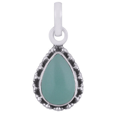 Alluring Oxidised Rawa Work Around Aqua Chalcedony Pear Shape 925 Sterling Solid Silver Pendant - R101721-35