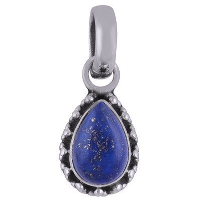 Alluring Oxidised Rawa Work Around Lapis Pear Shape 925 Sterling Solid Silver Pendant - R101721-6