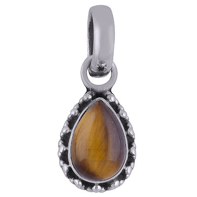Alluring Oxidised Rawa Work Around Tiger's Eye Pear Shape 925 Sterling Solid Silver Pendant - R101721-7