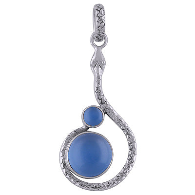 Gorgeous Snake work Around Blue Chalcedony Round Shape 925 Sterling Solid Silver Pendants - R101722-9