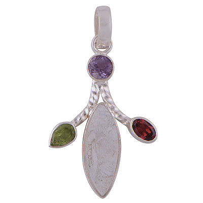 Rainbow Moonstone Druzy,Amethyst,Garnet,Peridot 925 Sterling Silver Pendant - R101729-1