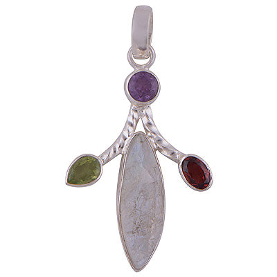 Rainbow Moonstone Druzy,Amethyst,Garnet,Peridot 925 Sterling Silver Pendant - R101729-2