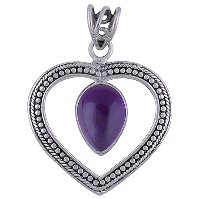 Gorgeous Twisted Wire & Rawa Work Around Amethyst Pear Shape 925 Sterling Solid Silver Pendant - R101739-1