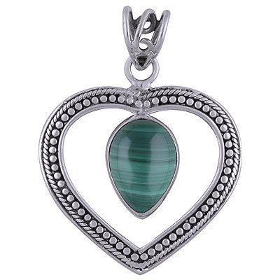 Gorgeous Twisted Wire & Rawa Work Around Malachite Pear Shape 925 Sterling Solid Silver Pendant - R101739-11