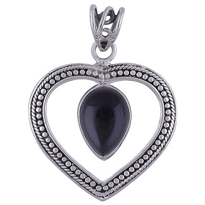 Gorgeous Twisted Wire & Rawa Work Around Black Onyx Pear Shape 925 Sterling Solid Silver Pendant - R101739-12