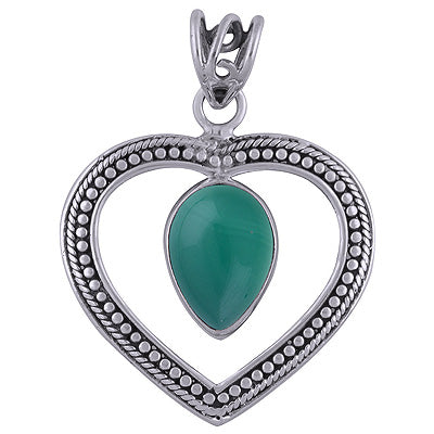 Gorgeous Twisted Wire & Rawa Work Around Green Onyx Pear Shape 925 Sterling Solid Silver Pendant - R101739-6